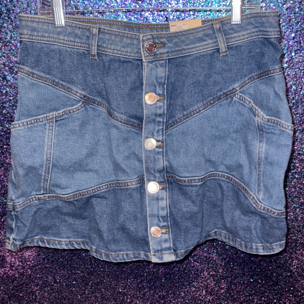 Patchwork Denim 5 Button Skirt - NWT